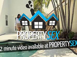 propertysex agent with big tits fucks handyman in laundry room, riding his cock and getting facial cumshot