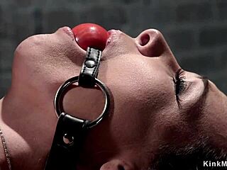 Huge tits gagged slave forced to squirt in hardcore bondage.