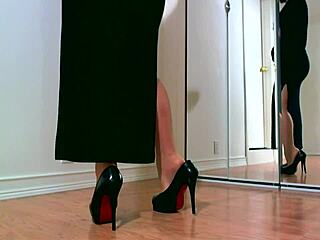 Sensual femdom teases in shiny nylons from pov