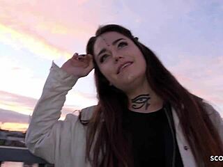 German scout picks up inked college girl Jess Mori for casting