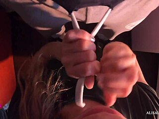 Step-sister gives sloppy blowjob and handjob to huge cock!