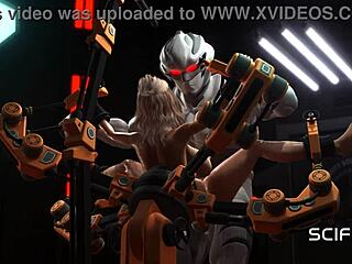 Android fucks cuffed hottie hard in sci-fi BDSM restraints