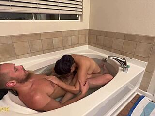 Asian queen gives wet blowjob in bath tub from pov view