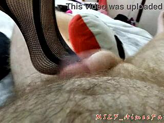 Redhead mature milf sucking huge cock in fishnets close-up!