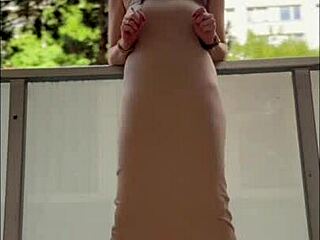 Smoking on Balcony While Rubbing Sweet Clit