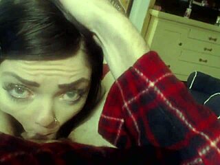 busty tattooed brunette gives pov blowjob with handjob and facial cumshot