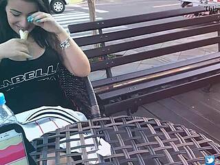 safada cumming in public with interactive toy public female orgasm interactive toy girl with remote vibe outside