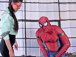 naughty sofie marie sucking spiderman's huge cock