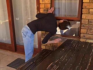 Piss desperation leads to wetting mom jeans outdoors while smoking a cigarette