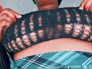 oh man, hairy ebony Karla Karess stripping in cosplay... spittin’ on them big titties!