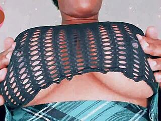 oh man, hairy ebony Karla Karess stripping in cosplay... spittin’ on them big titties!