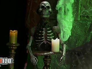 three sluts pounded by huge cock in dark sex dungeon with dildos and lingerie