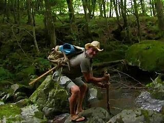 I'm pounding that brunette's anal hole deep in the woods