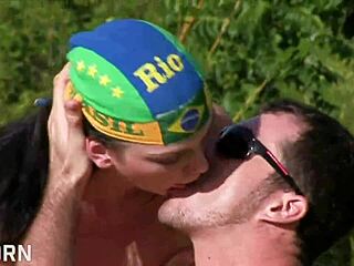 brunette pornstar enjoys outdoor fun in brazilian garden