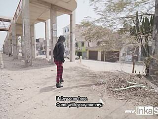 Peruvian guy approaches petite Venezuelan model near train