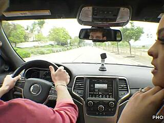 busty nicole sage can't wait to suck big cock with boyfriend and friend