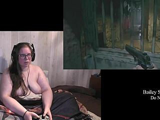 naked bbw brunette plays resident evil village, nude with piercing fetish