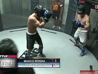 brunette teen with pierced tits gets huge cumshot on boobs in hardcore fight