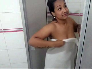 Hidden camera catches stepsister stealing towel, so I dragged her naked into bathroom