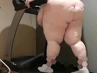 Huge SSBBW EvaporatedMilker shows belly and ass on treadmill