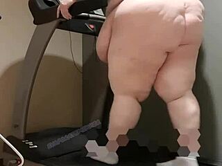 Huge SSBBW EvaporatedMilker shows belly and ass on treadmill