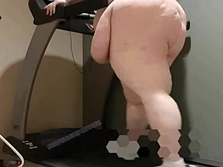 Huge SSBBW EvaporatedMilker shows belly and ass on treadmill