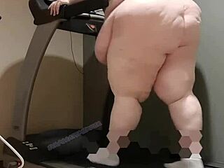 Huge SSBBW EvaporatedMilker shows belly and ass on treadmill