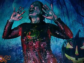 Halloween Costume Fetish with Messy Lipstick and Tattoos