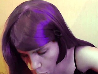 naughty purple bitch sucking cock in pov blowjob handjob cum on face