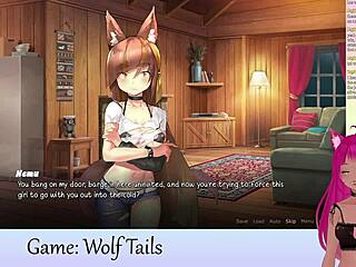 Cute Vtuber lewdneko in sensual anime livestream with wolf tails