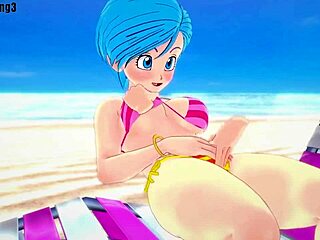 Bulma relaxes on the beach in dragon ball short version