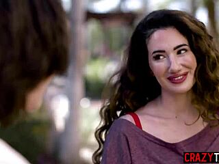 Casey Calvert and Arabelle Raphael in rough lesbian threesome with big cock stud