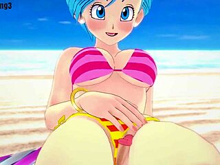 Bulma relaxes on the beach in dragon ball short version
