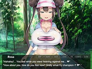 Pokemon femdom footjob and handjob on tits