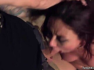 butt plugged slave gets choked and fucked with big cock in bondage