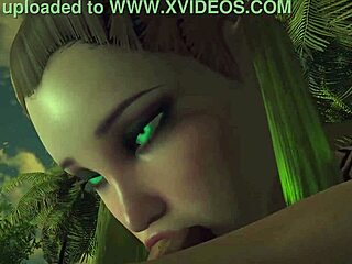 wood elf gives a wild pov blowjob in the garden 3d anime scene.