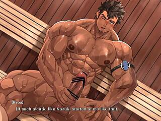 Muscular Man Gives Blowjob and Fucks Young Guy in Sauna