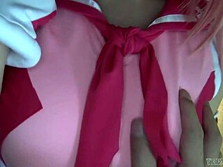 Hentai Cosplay Babe Gives Hand Job In Tight Suit