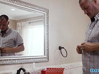 a young latina teen gets fucked to multiple orgasms by her big dick stepdad in the bathroom, experiencing intense pleasure from his monster cock