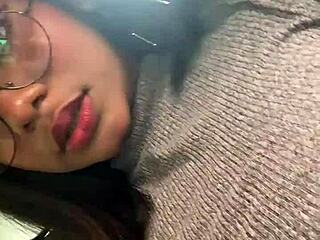 Perfect breasts exposed in a public car scene with a latina colombian woman outdoors.