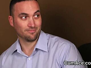 Spicy Stunner Gets Sperm Shot on Face Sucking All Ejaculate in Bukkake Blowbang Facial Cum Swapping