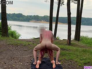 Blonde Rides Hard Outside with Cum on Tits