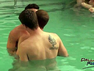 Gay guys banging in hot pool orgy outdoor