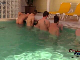 Gay guys banging in hot pool orgy outdoor