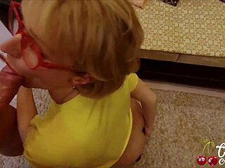 Blonde sucks big cock in doggystyle assfucking, toys pussy, bent over for double penetration and cum on face POV