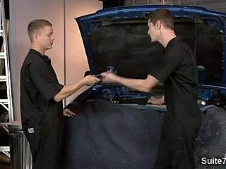 Two Gay Mechanics Engage in Intense Fucking in the Garage
