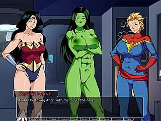 Blonde And Redhead In Threesome With Monster Cock Cumshot In Hentai Game