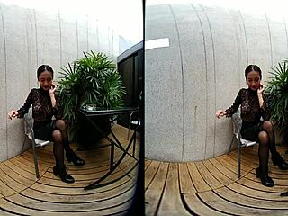 Wow! Young 18+ Girl Smokes Topless in Leather Skirt!