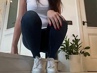 Suggestive Foot Fetish with Brunette Milf in Sneakers