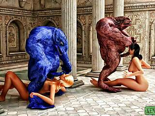 Monstrous foursome unfolds in 3D hentai